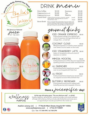 juicy$値段相談◉ ページ Juice Menu | Azalia's Juicery